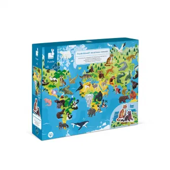 Puzzle educativ Janod - Animale pe cale de disparitie, 200 piese
