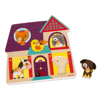 Puzzle muzical Janod - Micii mei prieteni, din lemn, 5 piese