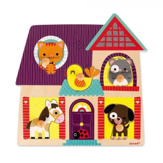 Puzzle muzical Janod - Micii mei prieteni, din lemn, 5 piese