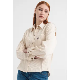 Q/S by s.Oliver, Camasa relaxed-fit din reiat, Crem, 32