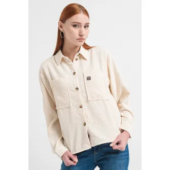 Q/S by s.Oliver, Camasa relaxed-fit din reiat, Crem, 32