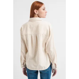 Q/S by s.Oliver, Camasa relaxed-fit din reiat, Crem, 32