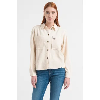 Q/S by s.Oliver, Camasa relaxed-fit din reiat, Crem, 32