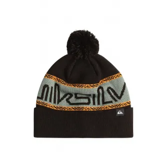 QUIKSILVER, Caciula cu ciucure si imprimeu logo, pentru schi Summit, Negru, Gri deschis, Caramel, 58 CM