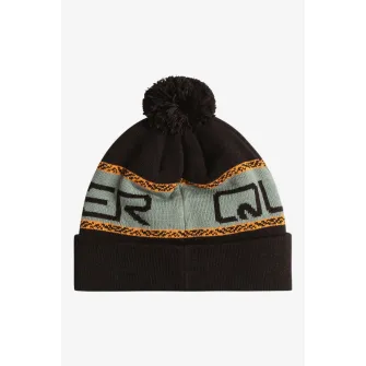 QUIKSILVER, Caciula cu ciucure si imprimeu logo, pentru schi Summit, Negru, Gri deschis, Caramel, 58 CM