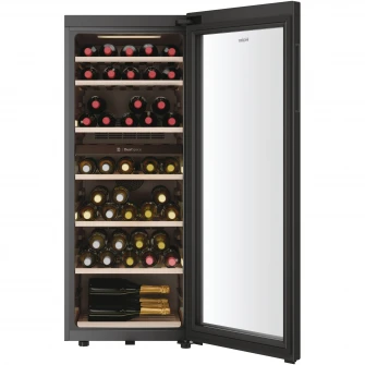 Racitor de vinuri Haier HWS77GDAU1, 77 sticle, WiFi, LED, Dual zone, Usa reversibila, Clasa G, H 127 cm, Negru