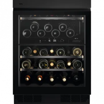 Racitor de vinuri incorporabil AEG NSW8D826GT, 40 sticle, 122 l, Control electronic, Zona dubla de control, Motor Inverter, Indicator temperatura, Usa reversibila, Clasa G, H 82 cm, Negru