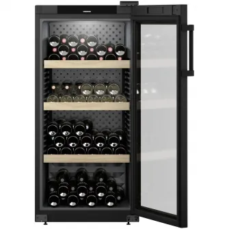 Racitor de vinuri Liebherr WPbl 4201, 272 l, 141 sticle, Clasa E, Rafturi lemn, Control electronic, Touch Display, H 128,4 cm, Negru