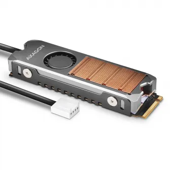 Radiator Activ Axagon CLR-M2FAN, pentru M.2 SSD, Suport SSD 80 mm, Aluminiu, Pad-uri termice silicon incluse