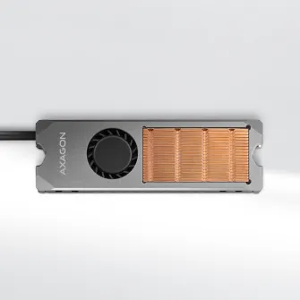 Radiator Activ Axagon CLR-M2FAN, pentru M.2 SSD, Suport SSD 80 mm, Aluminiu, Pad-uri termice silicon incluse