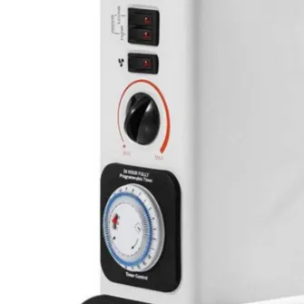 Radiator electric cu ventilator Turbo si temporizator Noveen 2000 W, 3 trepte de putere, Alb