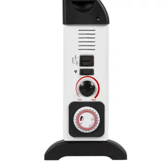 Radiator electric cu ventilator Turbo si temporizator Noveen 2000 W, 3 trepte de putere, Alb