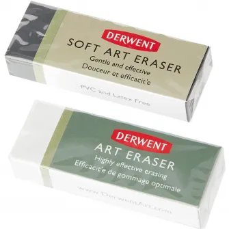 Radiera Derwent Professional, 2 buc/ set, patrata, alba pentru uz general si neagra cu carbune pentru eficienta ridicata, blister