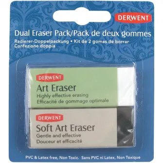 Radiera Derwent Professional, 2 buc/ set, patrata, alba pentru uz general si neagra cu carbune pentru eficienta ridicata, blister