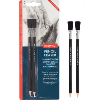 Radiera Derwent Professional, 2 buc/set, tip creion, pensula inclusa, pentru evidentierea liniilor in desenele grafit, blister