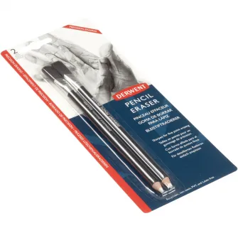 Radiera Derwent Professional, 2 buc/set, tip creion, pensula inclusa, pentru evidentierea liniilor in desenele grafit, blister
