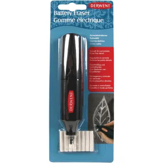 Radiera electrica Derwent Professional, cu baterii, 8 rezerve incluse, negru