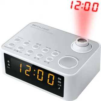 Radio cu ceas Muse M-178 PW, Proiectie Ora, Alb