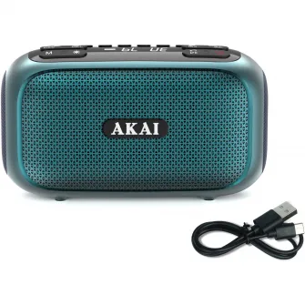 Radio portabil Akai APR-700, FM, Bluetooth, USB, MicroSD, RGB Laser LED, Verde