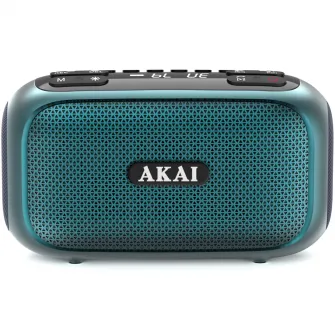 Radio portabil Akai APR-700, FM, Bluetooth, USB, MicroSD, RGB Laser LED, Verde