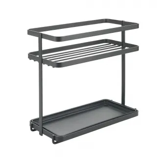 Raft cu tavita si 2 etaje pentru condimente Metaltex Tokyo Lava Touch-Therm, 23x11x22cm; culoare negru mat, aspect fier forjat