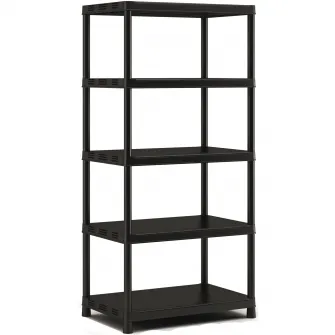 Raft din plastic dur Keter Plus XL/5, 80 kg/polita, 90x60x187 cm, certificat TUV GS, sistem de conectare intre polite, negru