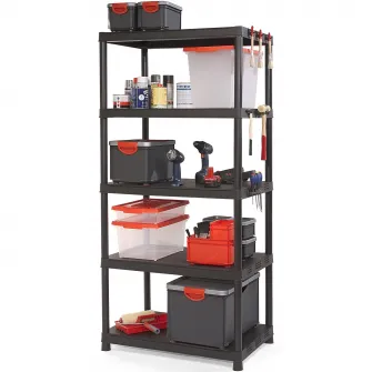 Raft din plastic dur Keter Plus XL/5, 80 kg/polita, 90x60x187 cm, certificat TUV GS, sistem de conectare intre polite, negru