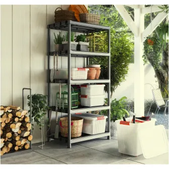 Raft din plastic dur Keter Plus XL/5, 80 kg/polita, 90x60x187 cm, certificat TUV GS, sistem de conectare intre polite, negru