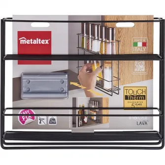 Raft glisant pentru dozatoare condimente Metaltex InOut Lava, 6x28x22cm, sistem de fixare cu banda adeziva 3M, metal tratat Touch-Therm, culoare negru mat, aspect fier forjat
