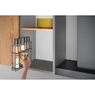 Raft glisant pentru dozatoare condimente Metaltex InOut Lava, 6x28x22cm, sistem de fixare cu banda adeziva 3M, metal tratat Touch-Therm, culoare negru mat, aspect fier forjat