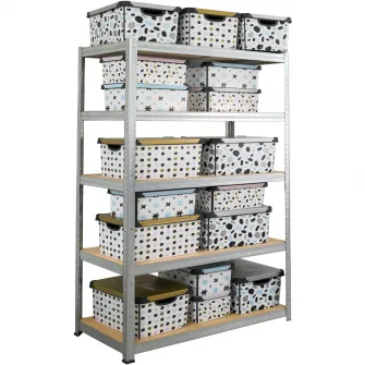 Raft metalic Smart Storage 180x120x40cm 5 polite MDF, 175 kg/polita, galvanizat, montaj prin clipsare