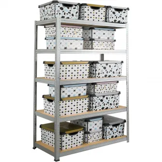 Raft metalic Smart Storage 180x120x50cm 5 polite MDF, 175kg/polita, galvanizat, montaj prin clipsare