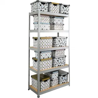 Raft metalic Smart Storage 180x90x40cm 5 polite MDF, 175 kg/polita, galvanizat, montaj prin clipsare