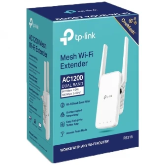 Range Extender Wi-Fi TP-Link RE315 AC1200, OneMesh™, Smart Roaming, Mod High Speed, Mod Access Point, buton WPS