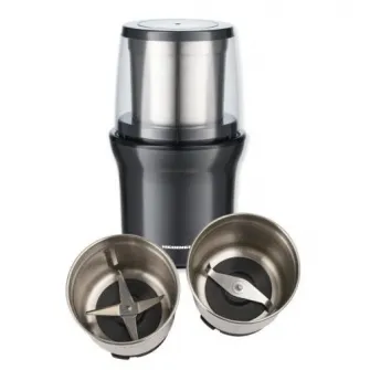 Rasnita electrica Heinner HCG-200DGIX2, rasnire umeda si uscata, 200 W, 70g, 2 recipiente, carcasa inox, Gri