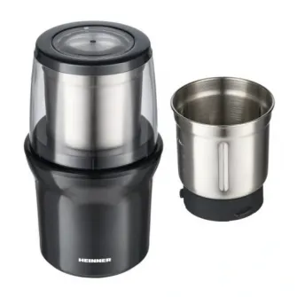 Rasnita electrica Heinner HCG-200DGIX2, rasnire umeda si uscata, 200 W, 70g, 2 recipiente, carcasa inox, Gri