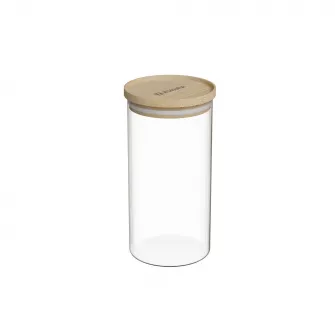 Recipient sticla Zokura, diametru 7cm, 350ml, cu capac din bambus