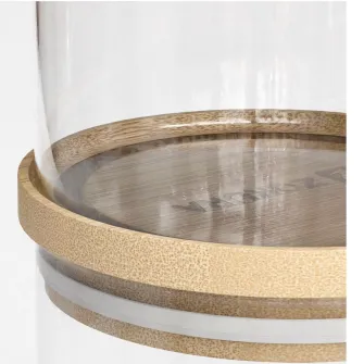 Recipient sticla Zokura, diametru 7cm, 350ml, cu capac din bambus