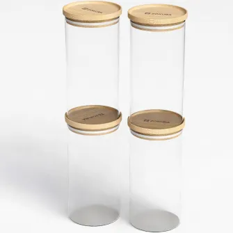 Recipient sticla Zokura, diametru 7cm, 350ml, cu capac din bambus