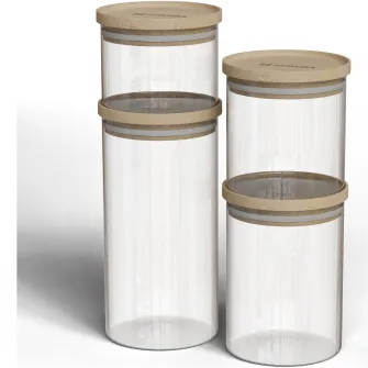 Recipient sticla Zokura, diametru 9.5cm, 1100ml, cu capac din bambus