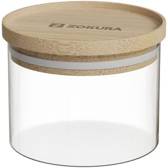 Recipient sticla Zokura, diametru 9.5cm, 300ml, cu capac din bambus