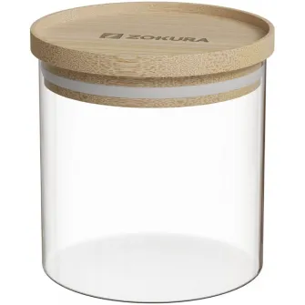 Recipient sticla Zokura, diametru 9.5cm, 500ml, cu capac din bambus