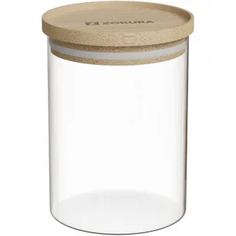 Recipient sticla Zokura, diametru 9.5cm, 700ml, cu capac din bambus