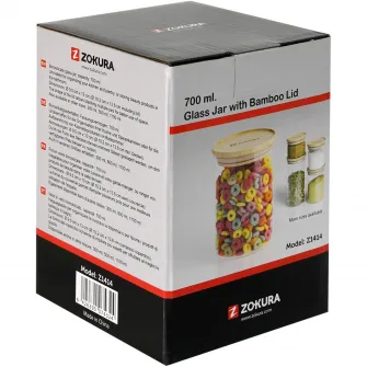 Recipient sticla Zokura, diametru 9.5cm, 700ml, cu capac din bambus