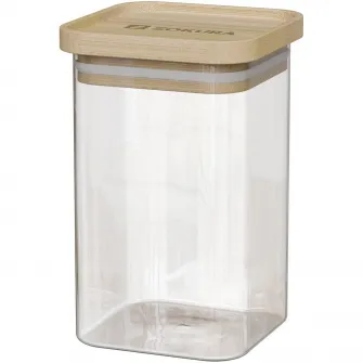 Recipient sticla Zokura, patrat, 8x8cm, 550ml, cu capac din bambus