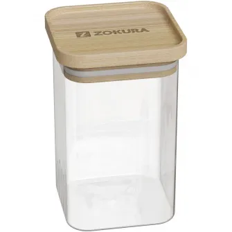 Recipient sticla Zokura, patrat, 8x8cm, 550ml, cu capac din bambus