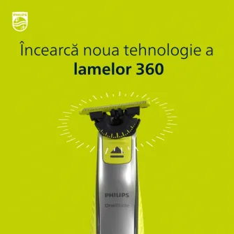 Rezerva OneBlade 360, QP420/50, otel inoxidabil, umed si uscat, kit 2 lame,compatibil orice model Philips OneBlade si OneBladePro, Verde