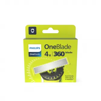 Rezerva OneBlade 360, QP440/50, otel inoxidabil, umed si uscat, kit 4 lame,compatibil cu Philips OneBlade si OneBladePro, Verde