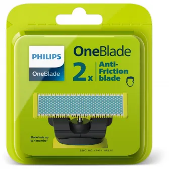 Rezerva OneBlade QP225/50, pentru piele-ultra sensibila, otel inoxidabil, umed si uscat, kit 2 lame,compatibil cu Philips OneBlade si OneBladePro, Verde