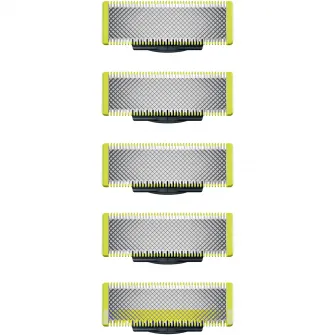 Rezerva OneBlade QP250/50, otel inoxidabil, umed si uscat, kit 5 lame,compatibil cu Philips OneBlade si OneBladePro, Verde